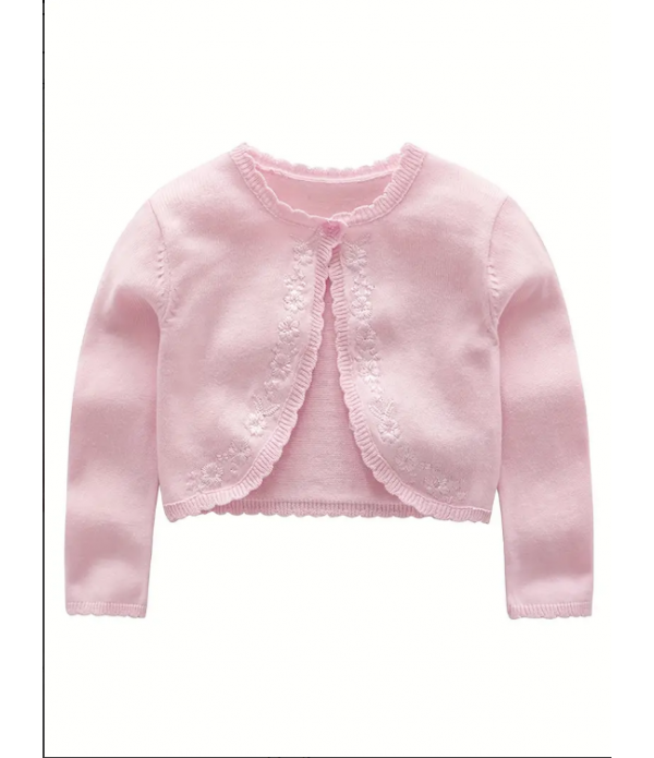 Baby Girls Cute Floral Embroidery Plain Color Knit...